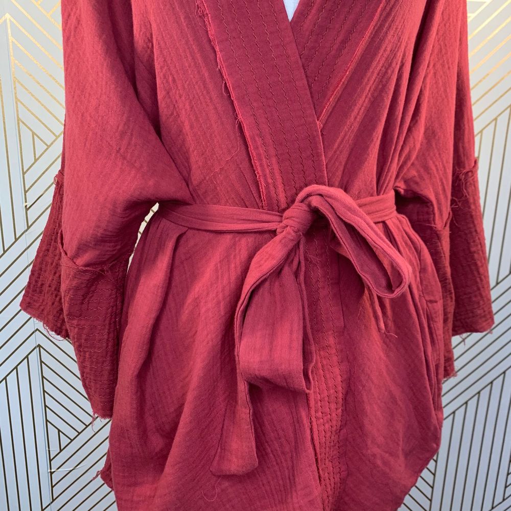Johnny Was Gauze Short Organic Kimono in Rust - Picture 4 of 10